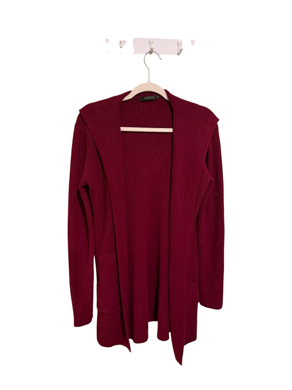 NWOT Cyrus Open-Front Hooded Cardigan - Wine - Size Large